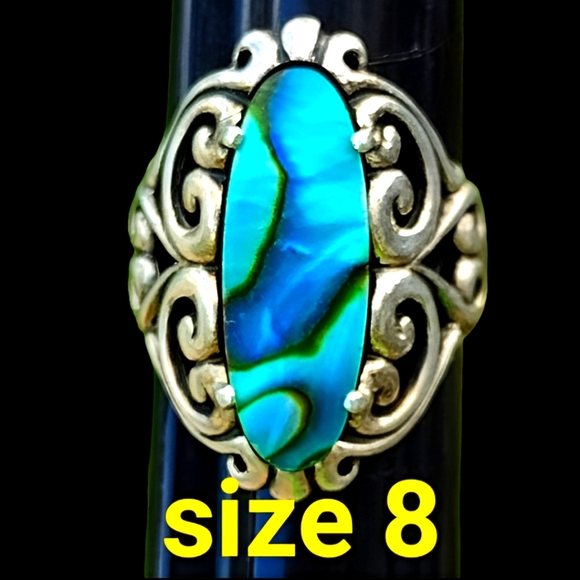 Vintage filigree kabana ring size 8 blue mother of pearl Fine sterling silver - Picture 1 of 5